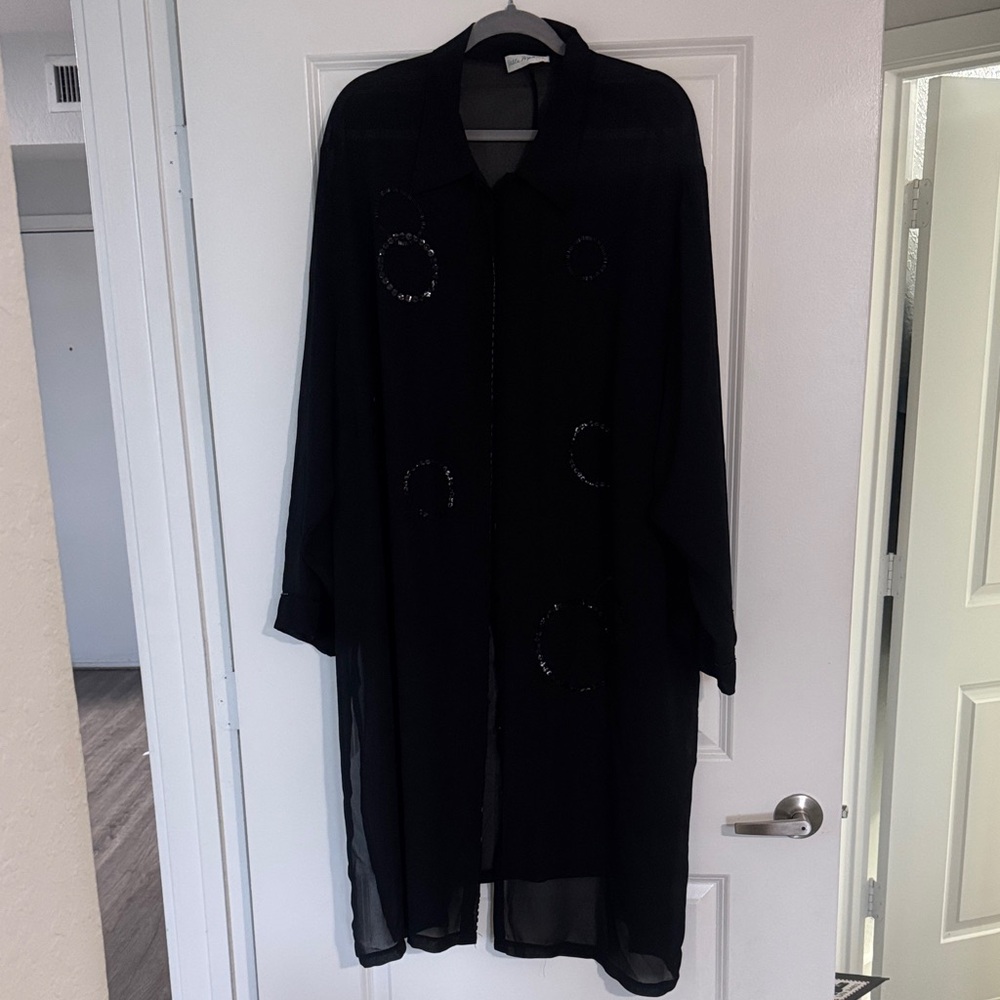 Black Sheer Longline Beaded Duster